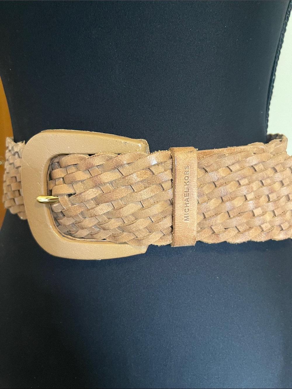 Michael Kors Braided Leather Belt in Tan with Gold-Tone Accent